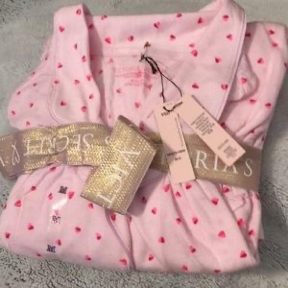 Victoria’s Secret Pink Hearts Pajamas Sleepwear Matching PJ Set, Size Small